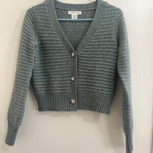 Oatmilk Ribbed Knitted Womens Textured Chunky Cropped Cardigan Soft Girl Size XS